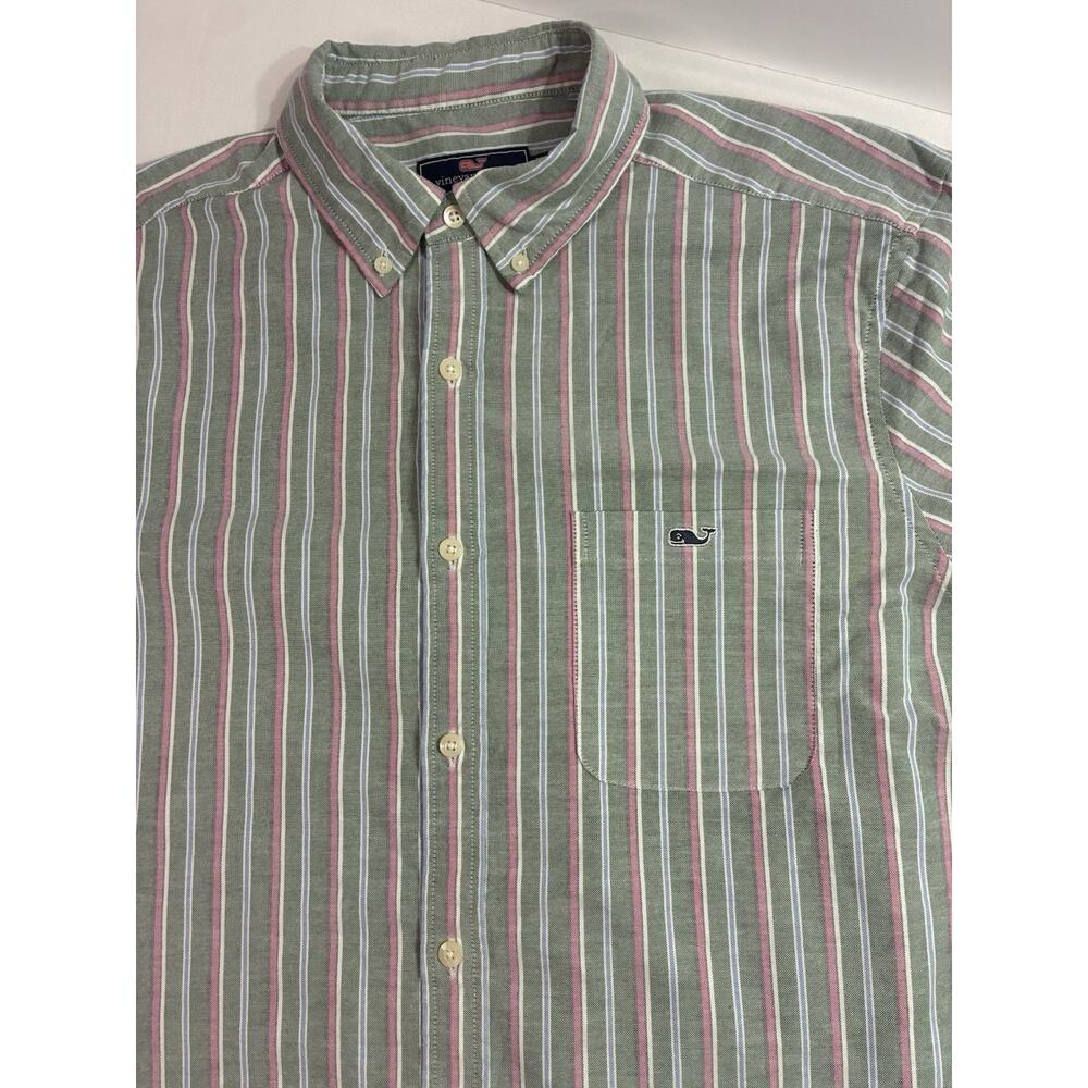 Vineyard Vines L Pastel Stripe Button Down Shirt Whale Logo Coastal Prep Easter